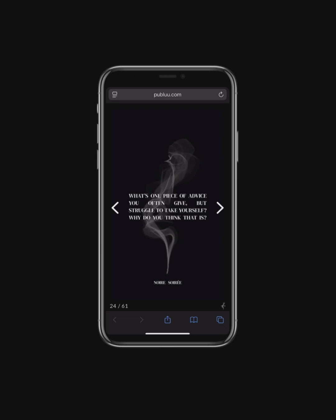 Noire Soiree Digital COnversation Cards ready on display. Black background with deep questions